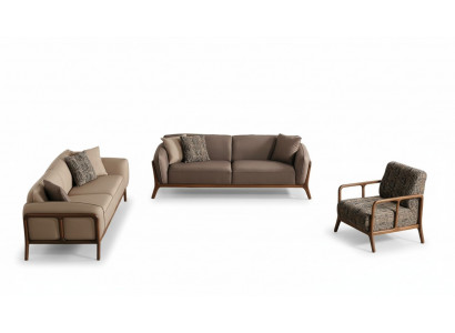 Brown-Beige Living Room Sofa Set Living Room Designer Furniture 2x Couches