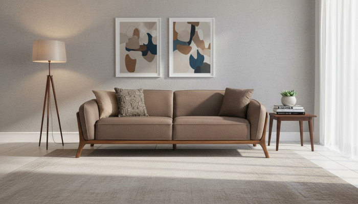 Elegant 3-seater brown sofa for the living room