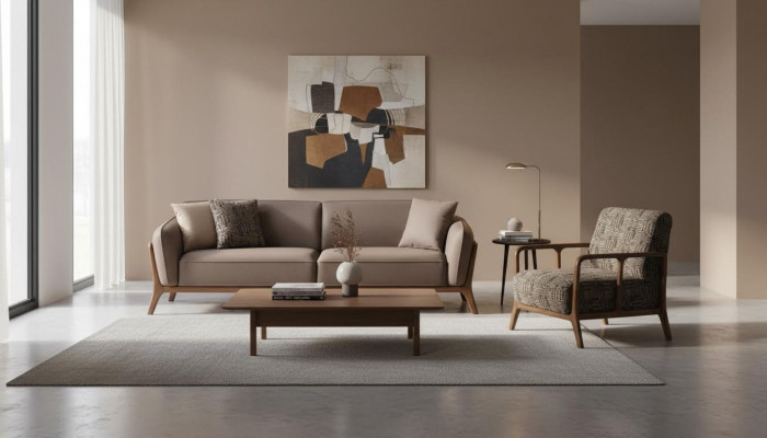 Brown Modern 3-Seater Couch Living Room Armchair 2-Piece Elegant Seating Set