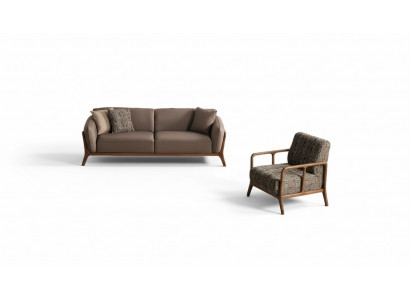 Brown Modern 3-Seater Couch Living Room Armchair 2-Piece Elegant Seating Set
