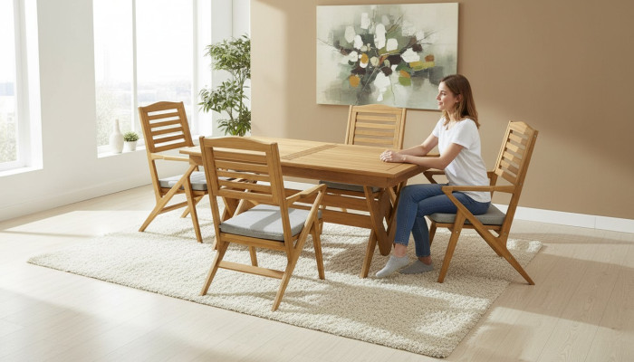 Robust garden set dining set 4x wooden chairs designer dining table 5-piece set