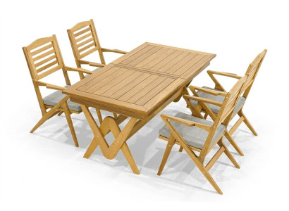 Robust garden set dining set 4x wooden chairs designer dining table 5-piece set
