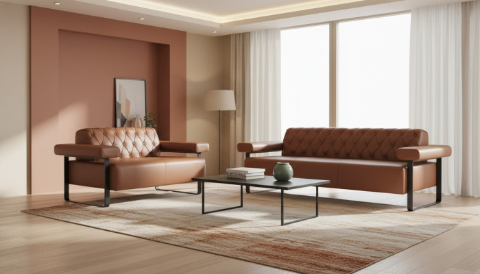 Chesterfield Couch Style 3-Seater 2-Seater Sofas Leather Sofas Modern Stainless Steel