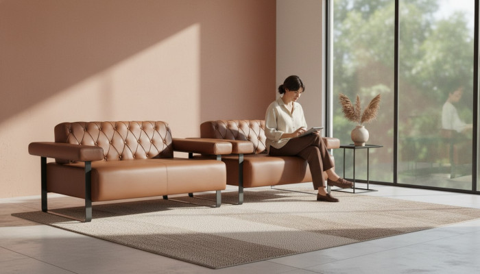 Brown Chesterfield leather sofas stainless steel original modern 2-seater button