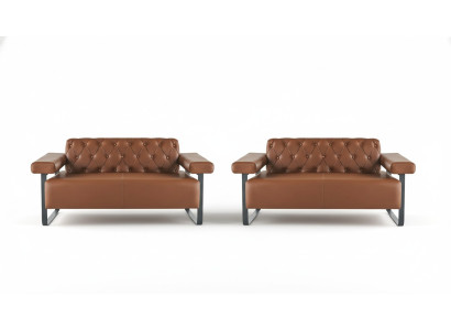 Brown Chesterfield leather sofas stainless steel original modern 2-seater button