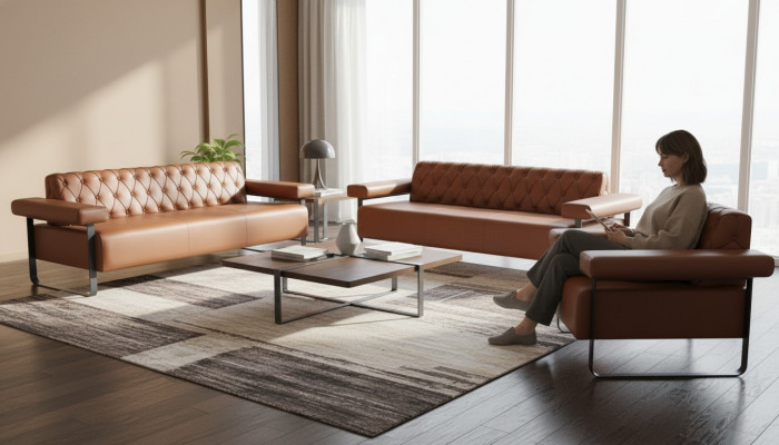 Modern steel 3-seater sofas armchair Chesterfield leather sofas