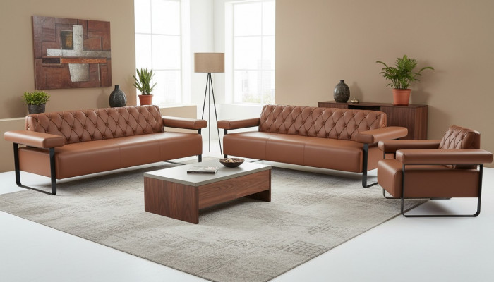 Modern steel 3-seater sofas armchair Chesterfield leather sofas