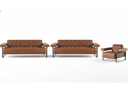 Modern steel 3-seater sofas armchair Chesterfield leather sofas