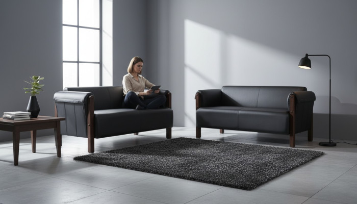 Couch Modern Sofa Set 2-Seat Leather Sofas Black Wood Leather Sofas