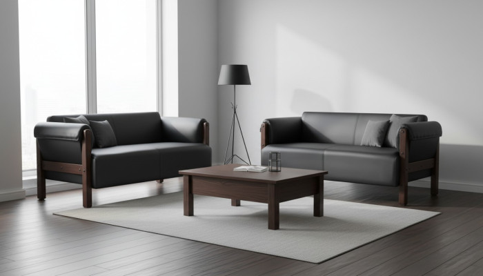 Couch Modern Sofa Set 2-Seat Leather Sofas Black Wood Leather Sofas