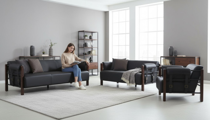 Sofa sets leather sofa 3-seater 2-seater armchair wooden couch