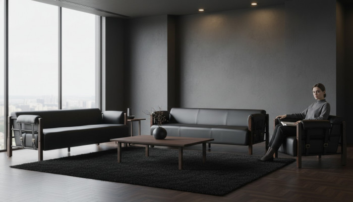 Sofa sets 3-seater armchair black wood sofas leather sofas