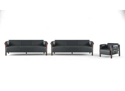 Sofa sets 3-seater armchair black wood sofas leather sofas