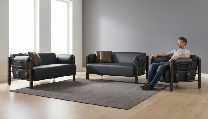 Sofa set sofa suites sofas leather 2-seater armchair black modern wood