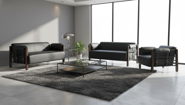 Sofa set sofa suites sofas leather 2-seater armchair black modern wood