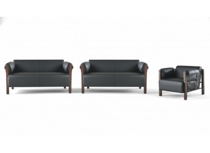 Sofa set sofa suites sofas leather 2-seater armchair black modern wood