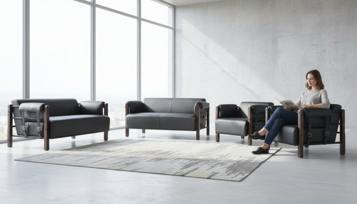 Leather sofas, couch, 2-seater sofas, sofas, armchair, black, modern, leather, wood