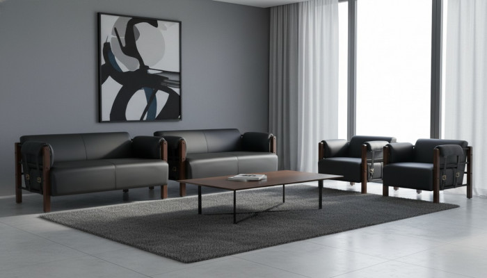Leather sofas, couch, 2-seater sofas, sofas, armchair, black, modern, leather, wood