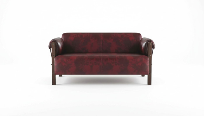 Couch Bordeaux Leather Sofa 2-Seater Leather Wood Modern Sofa Armrests