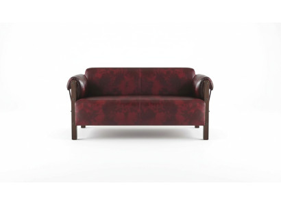 Couch Bordeaux Leather Sofa 2-Seater Leather Wood Modern Sofa Armrests