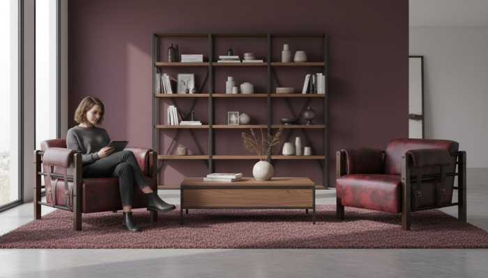 Leather Armchair Bordeaux Modern 1-Seater Set with Soft Armrests