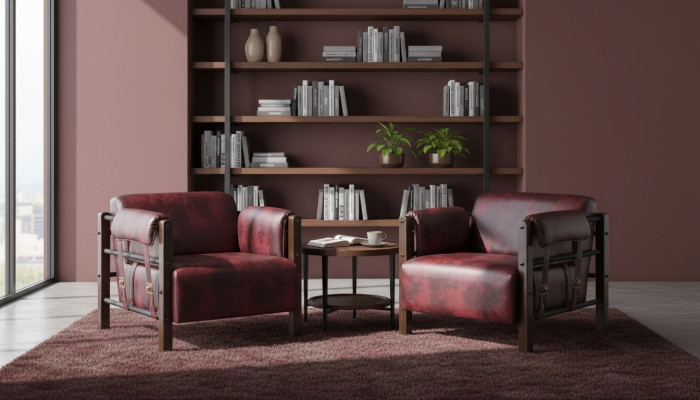Leather Armchair Bordeaux Modern 1-Seater Set with Soft Armrests