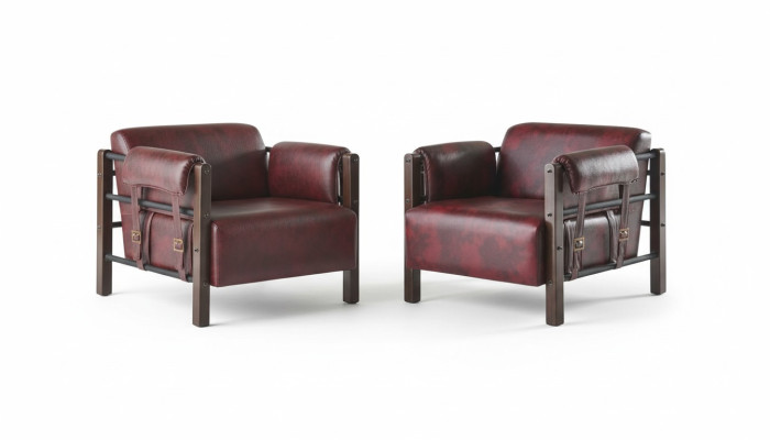 Leather Armchair Bordeaux Modern 1-Seater Set with Soft Armrests