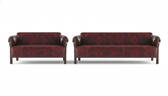 Couch Leather Sofas 3-Seater 2-Seater Bordeaux Modern Style Leather Wood Set