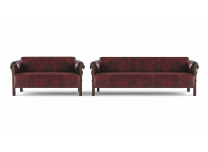 Couch Leather Sofas 3-Seater 2-Seater Bordeaux Modern Style Leather Wood Set