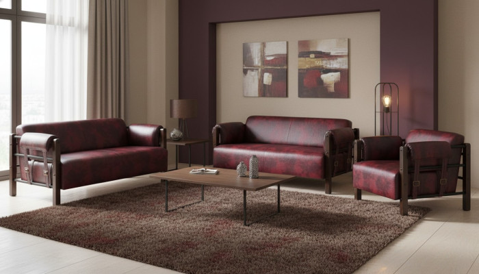 Sofa set 2-seater armchair leather sofas complete leather wood modern soft