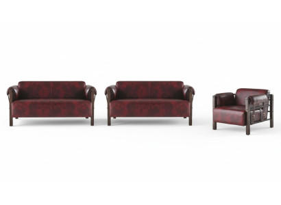 Sofa set 2-seater armchair leather sofas complete leather wood modern soft