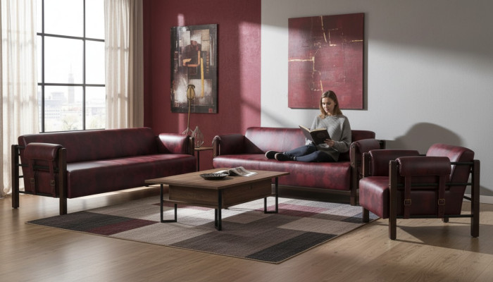Seating furniture set 3-seater armchair leather soft wood leather sofas modern sofas