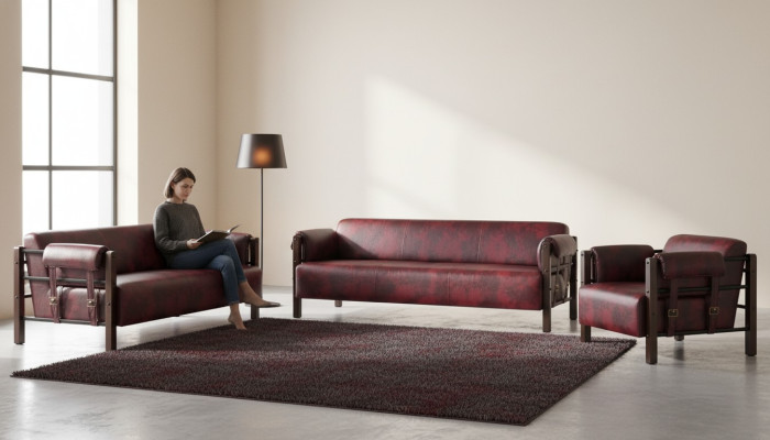 Couch Bordeaux Leather Sofas Wood Complete 3-Piece 3-Seater 2-Seater Armchair