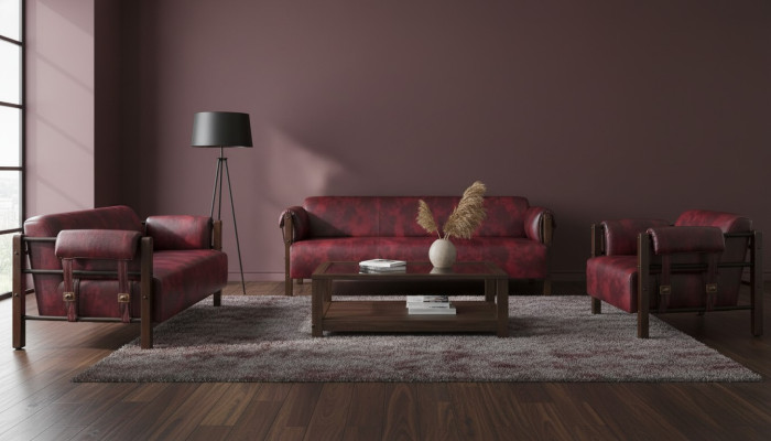 Couch Bordeaux Leather Sofas Wood Complete 3-Piece 3-Seater 2-Seater Armchair