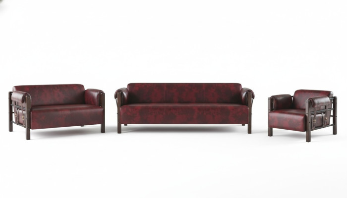 Couch Bordeaux Leather Sofas Wood Complete 3-Piece 3-Seater 2-Seater Armchair