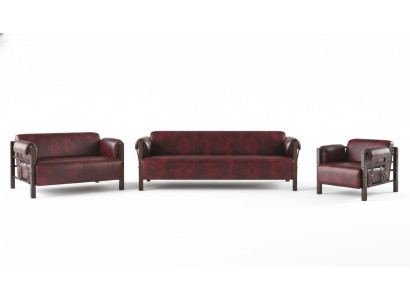 Couch Bordeaux Leather Sofas Wood Complete 3-Piece 3-Seater 2-Seater Armchair