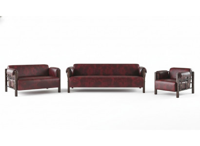 Couch Bordeaux Leather Sofas Wood Complete 3-Piece 3-Seater 2-Seater Armchair