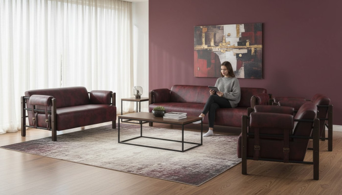 Sofa set couch 3-seater 2-seater armchair Bordeaux leather sofas complete