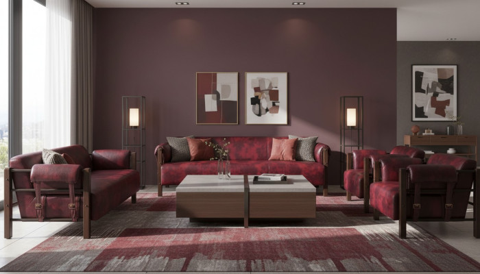 Sofa set couch 3-seater 2-seater armchair Bordeaux leather sofas complete