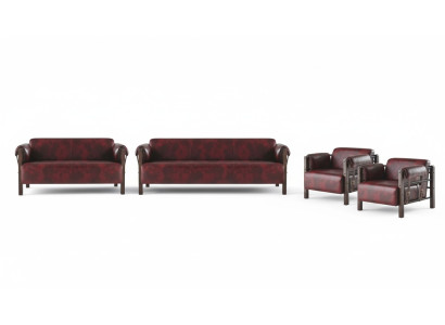 Sofa set couch 3-seater 2-seater armchair Bordeaux leather sofas complete