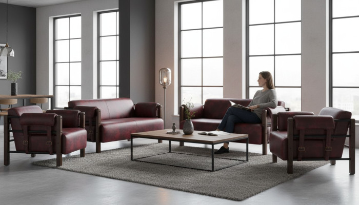 Sofas 2-seater armchair Bordeaux modern wood soft leather armrest set