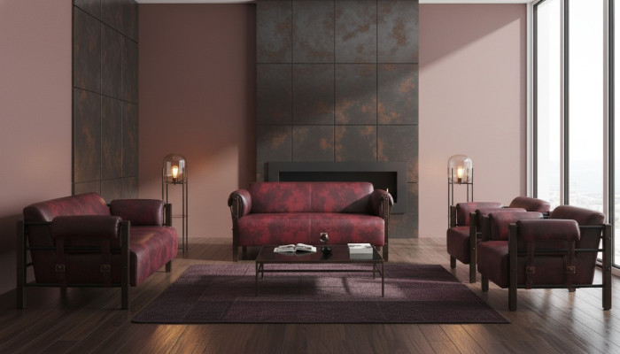 Sofas 2-seater armchair Bordeaux modern wood soft leather armrest set