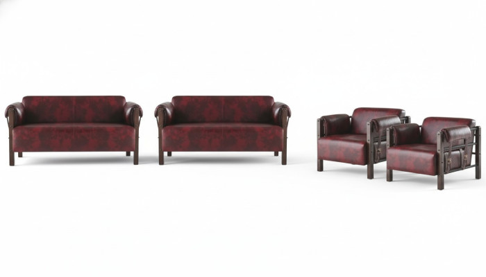 Sofas 2-seater armchair Bordeaux modern wood soft leather armrest set