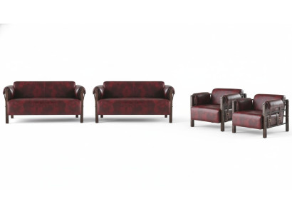 Sofas 2-seater armchair Bordeaux modern wood soft leather armrest set