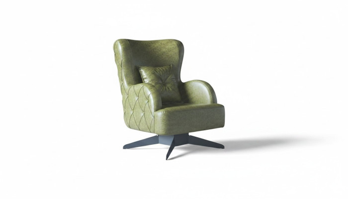 Chair Upholstery 1-Seater Green Cushion Plain Classic Style Leather Wood