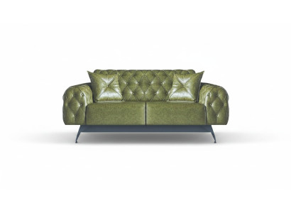 Leather Sofa 2-Seater Sofa Green Upholstery Classic Cushion Chesterfield Sofa