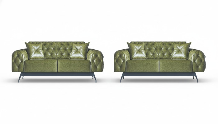 Sofa set 2-seater leather sofas green Chesterfield classic cushion upholstery