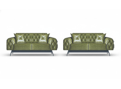 Sofa set 2-seater leather sofas green Chesterfield classic cushion upholstery