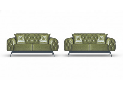 Sofa set 2-seater leather sofas green Chesterfield classic cushion upholstery