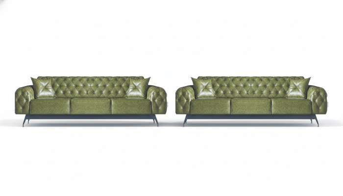 Chesterfield sofa sets, 3-seater sofas, green, classic cushions